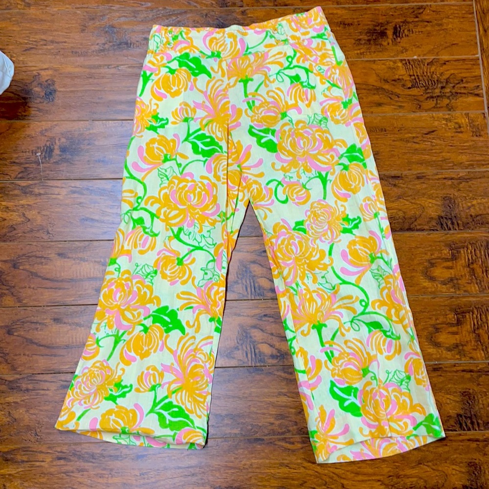 Lilly Pulitzer Floral Wide Leg Pants - Yellow, Green, Pink